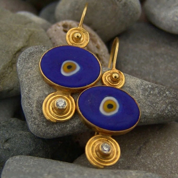 Evil Eye Earrings 14k Gold plated - Picture 1 of 7